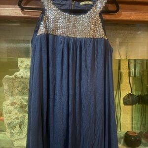Velvet Navy Blue Dress with Silver Details